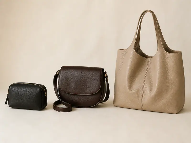 Misako bags in different sizes and price points on a light background